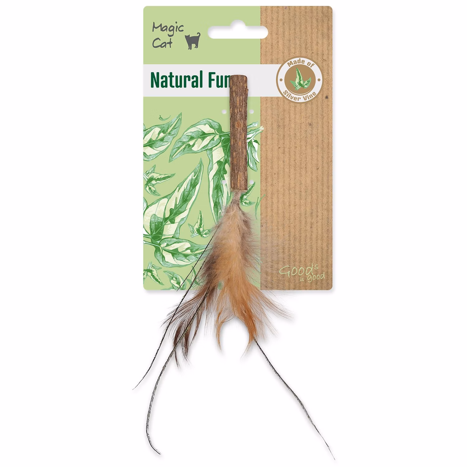 Hračka Magic Cat Natural Fun drievko s prírodnými pierkami 6cm