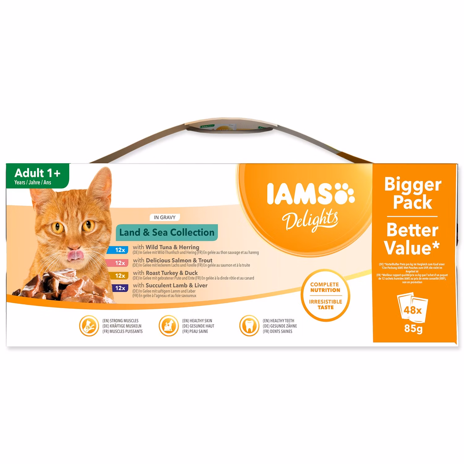 Kapsička IAMS Delights Adult morské a suchozemské mäso v želé multipack 4080g (48x85g)