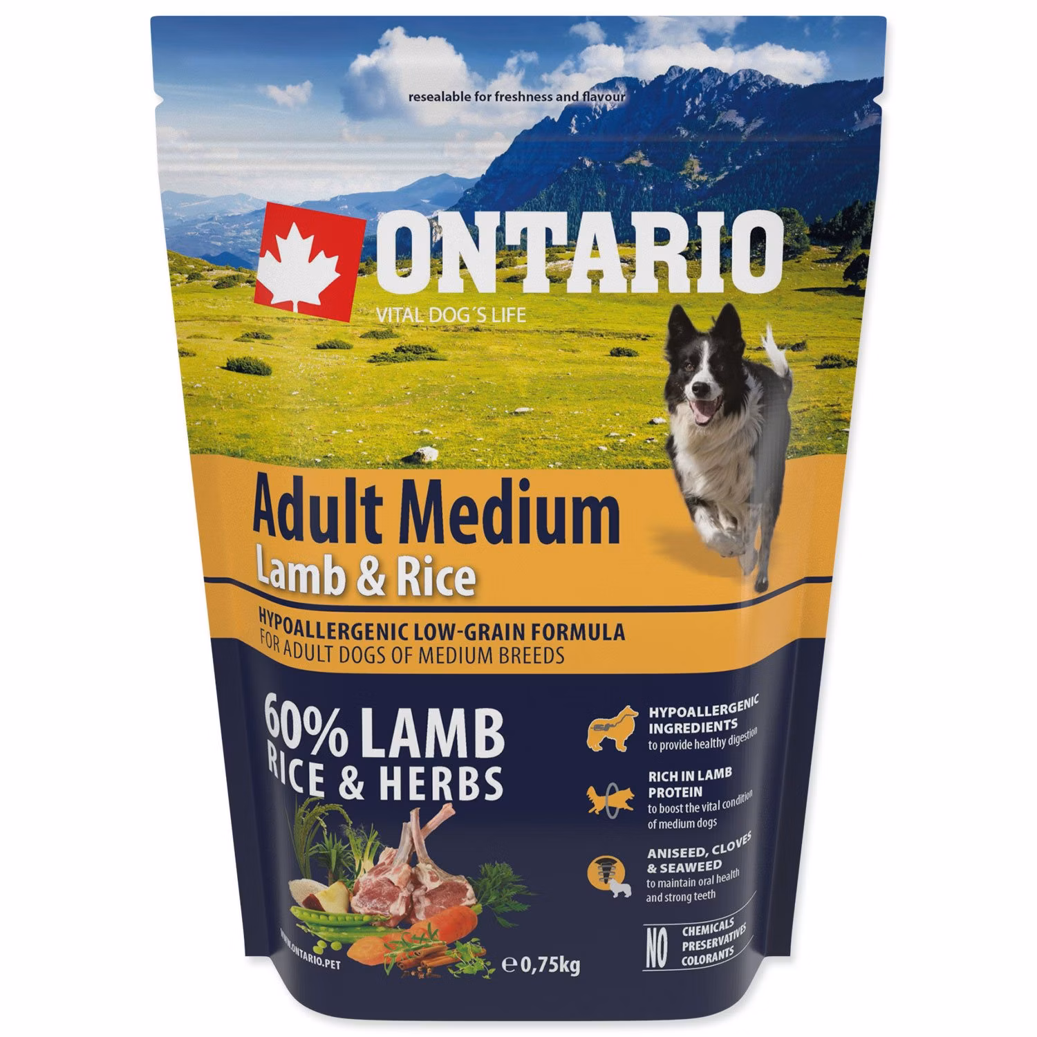 Krmivo Ontario Adult Medium Lamb & Rice 0,75kg