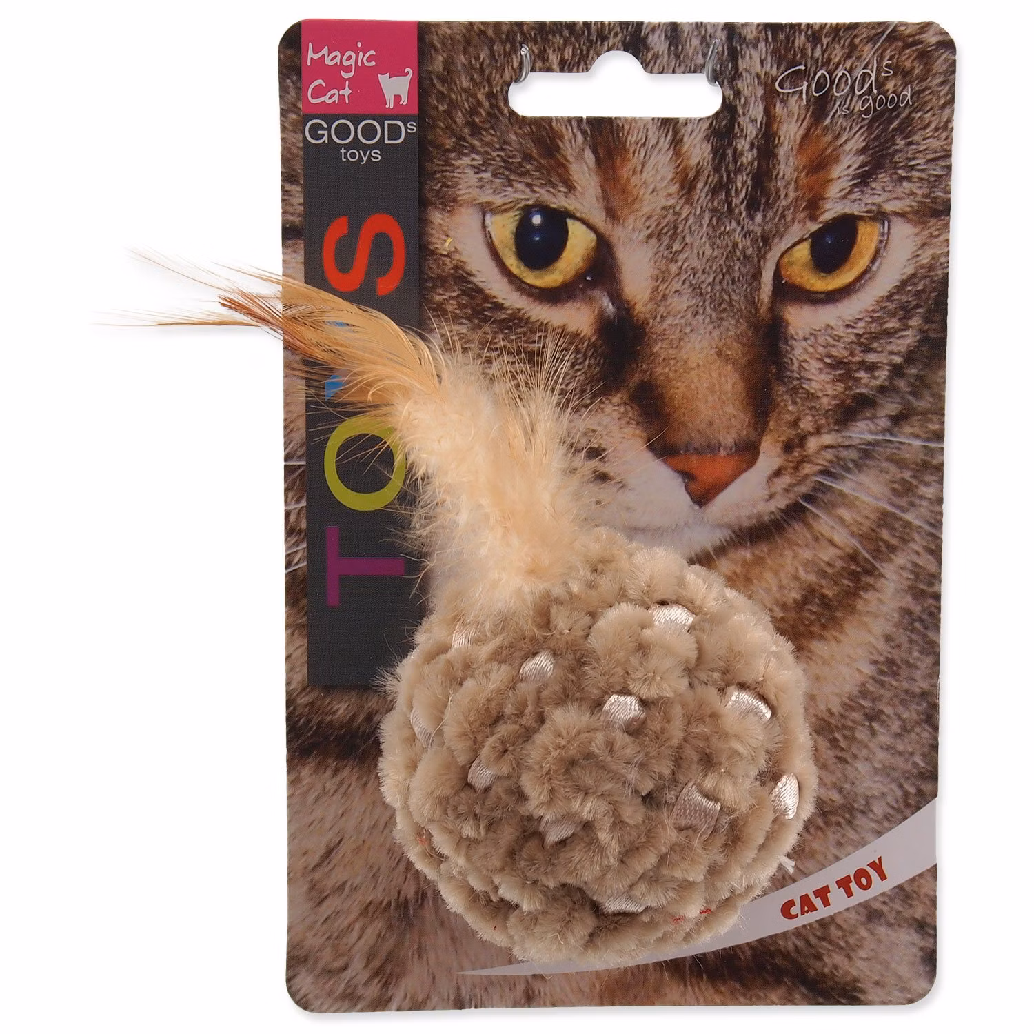 Hračka Magic Cat loptička ženilková s pierkami a catnipom mix 14cm