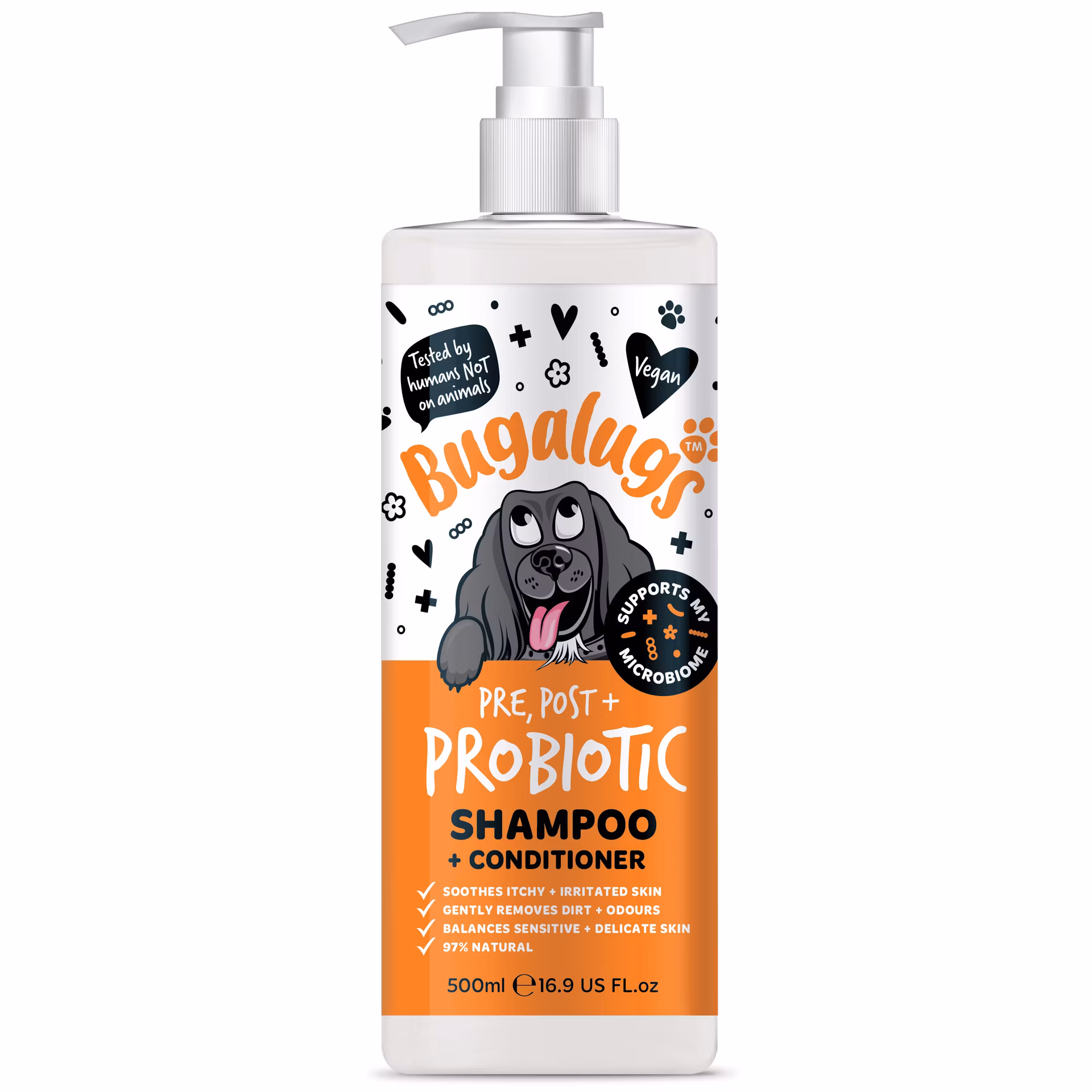 Bugalugs Pre, Post + Probiotic šampón s kondicionérom pre zdravú pokožku a srsť