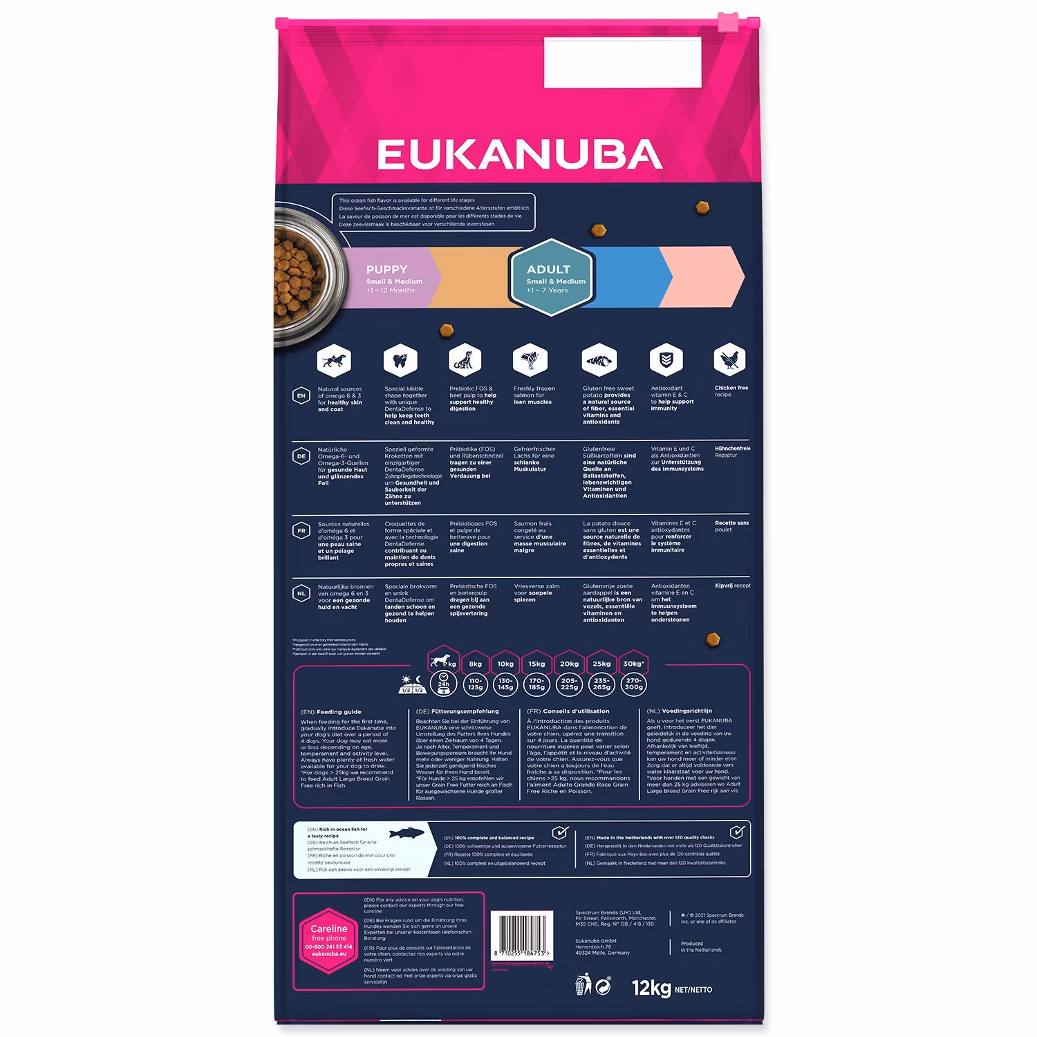 Krmivo EUKANUBA Adult Small & Medium Grain Free Ocean Fish 12kg