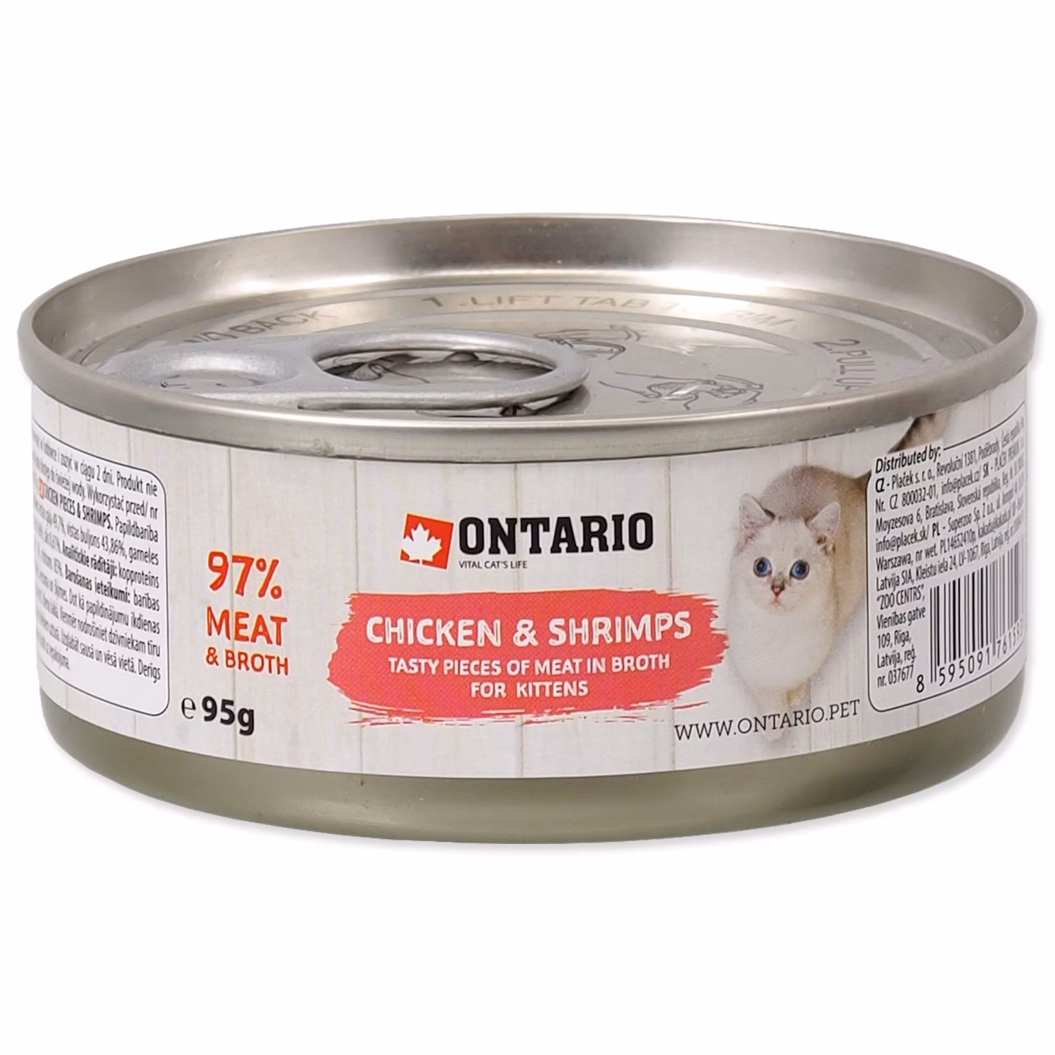 Konzerva Ontario Kitten kuracie kúsky s krevetami 95g
