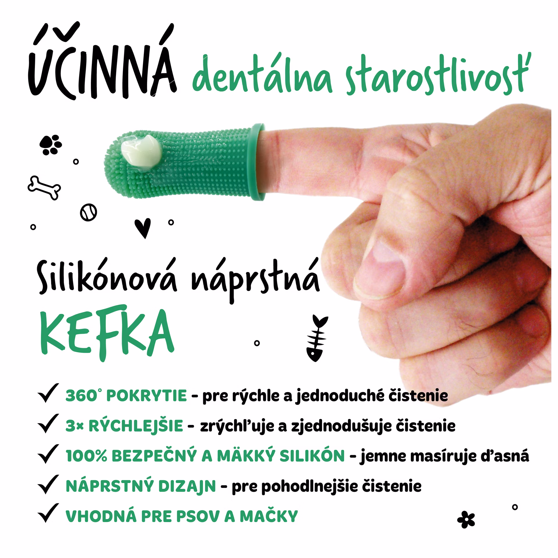 Bugalugs silikónová náprstná kefka pre psov 1 ks