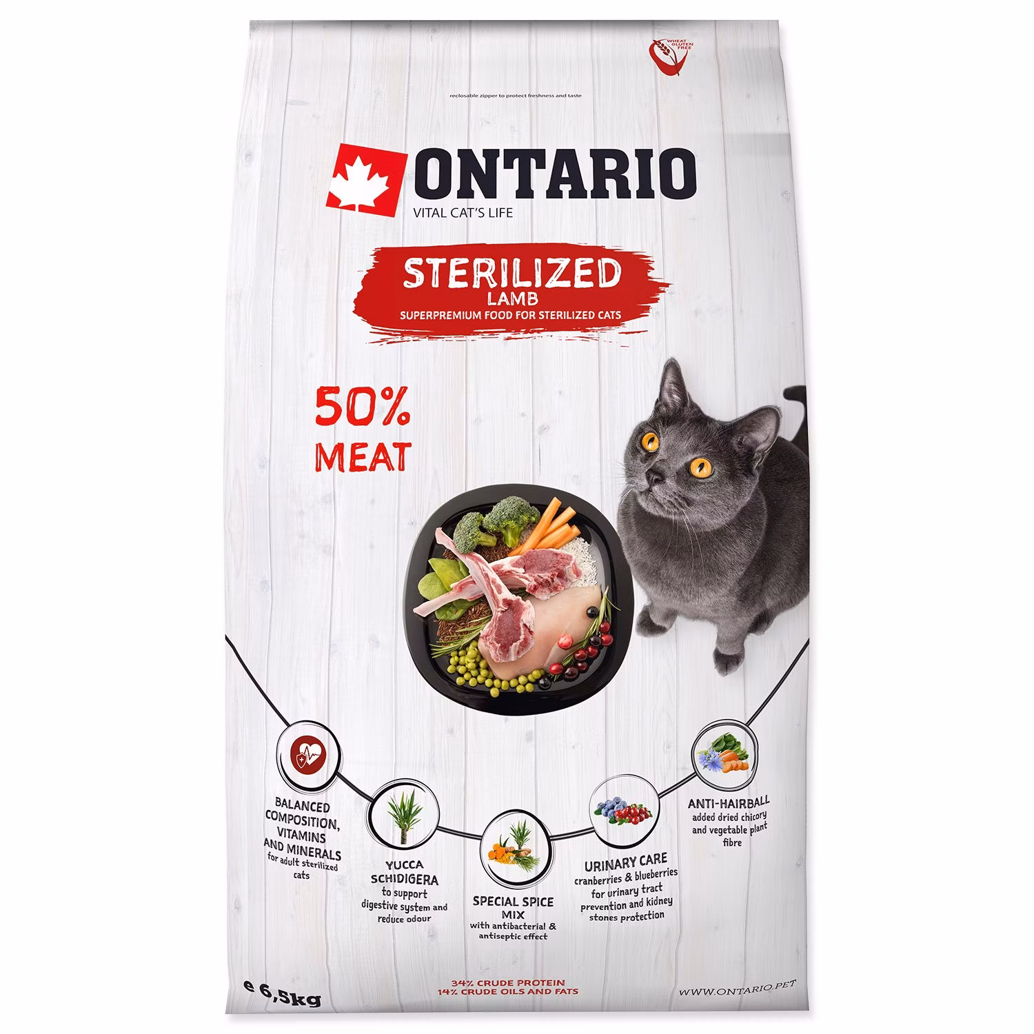 Krmivo Ontario Cat Sterilised Lamb 6,5kg