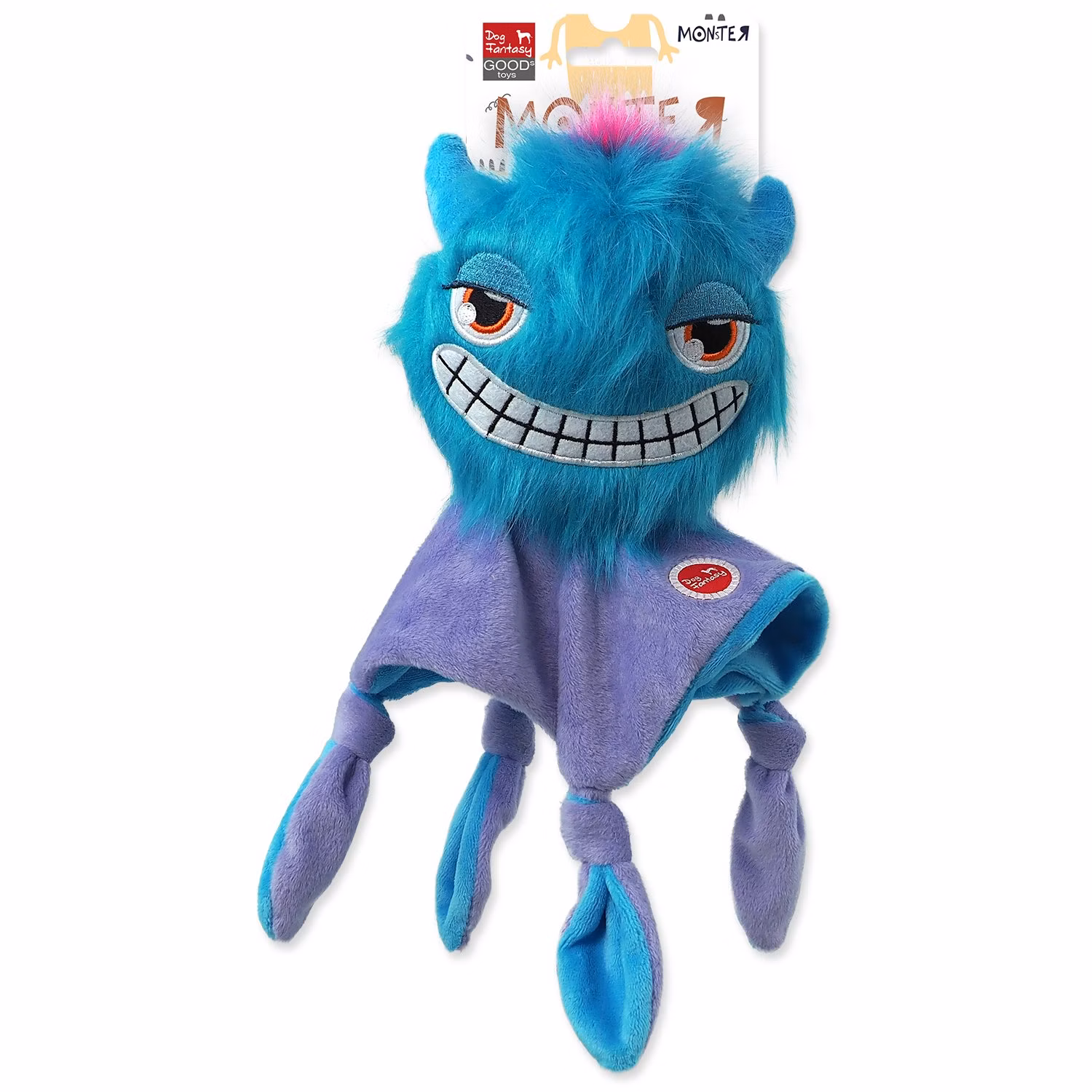 Hračka Dog Fantasy Monsters strašidlo pískacie chlpaté modré s dečkou 28cm