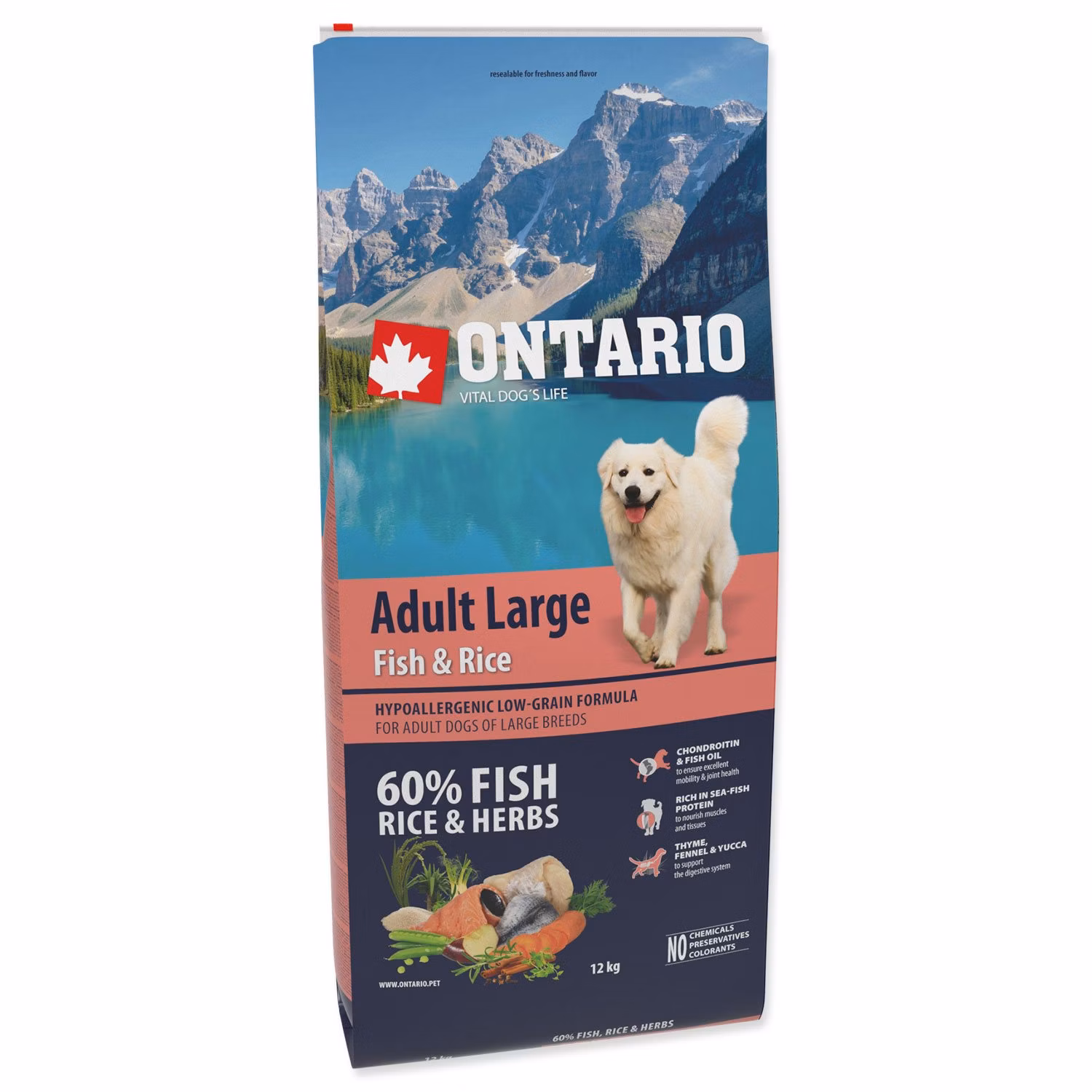 Krmivo Ontario Adult Large Fish & Rice 12kg