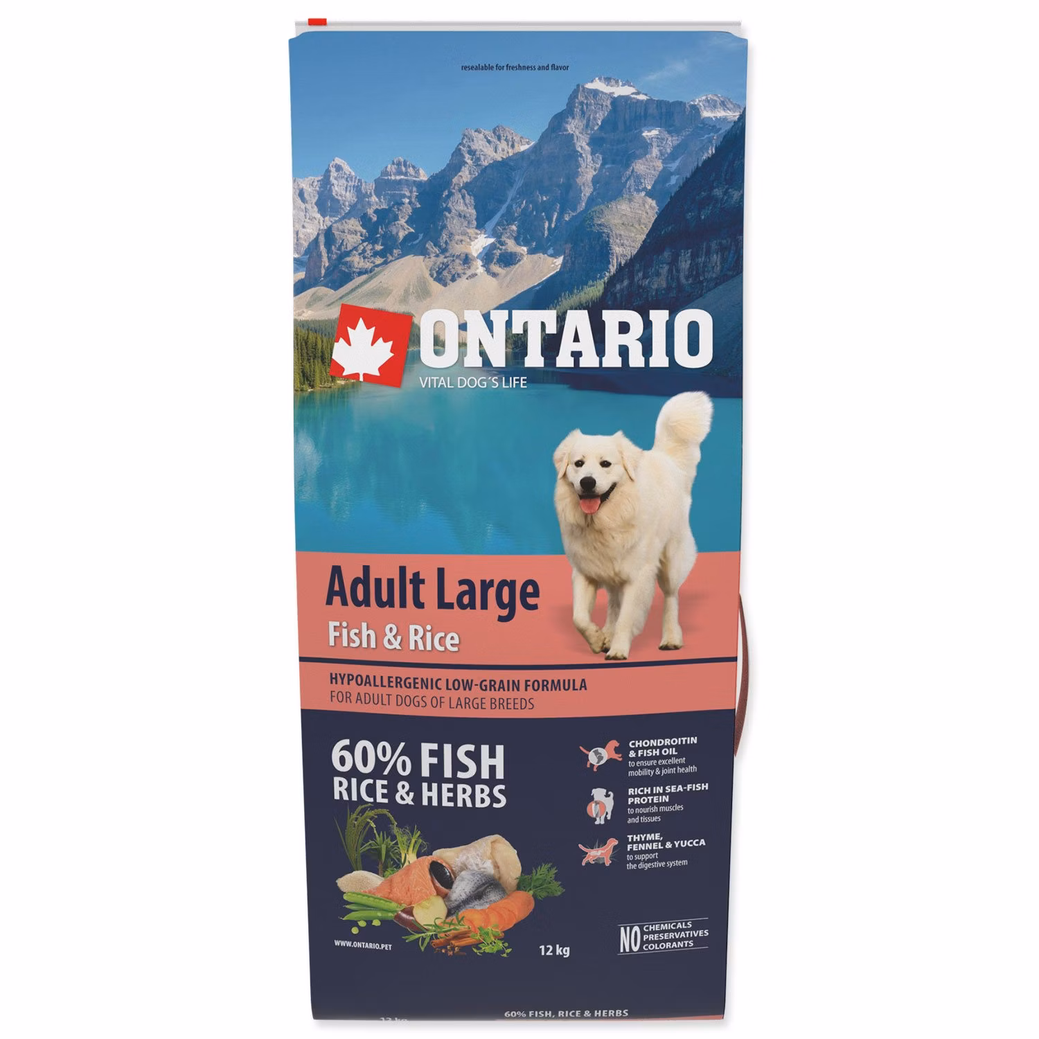 Krmivo Ontario Adult Large Fish & Rice 12kg