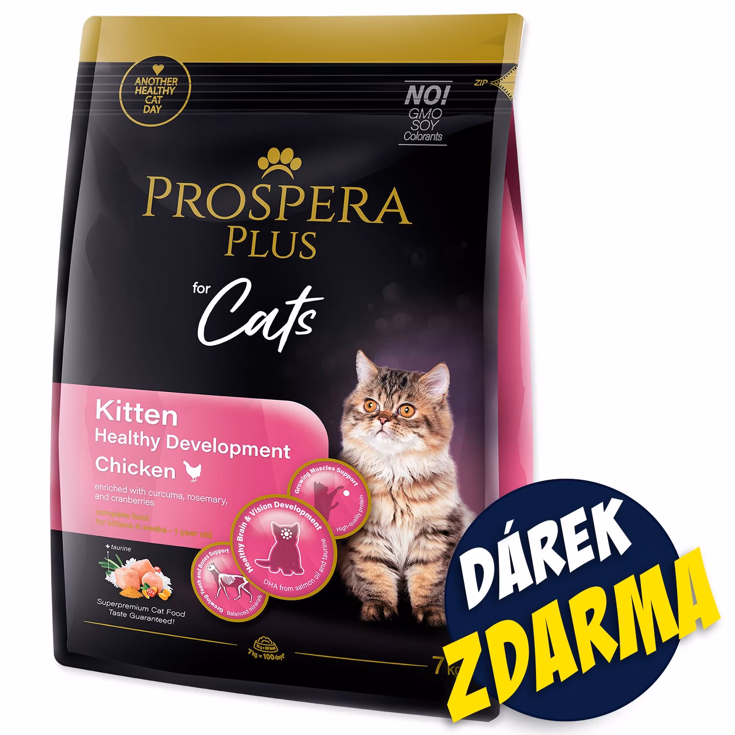Krmivo Prospera Plus Kitten Chicken Healthy Development 7kg+Konzerva Kitten Kuracie 395g