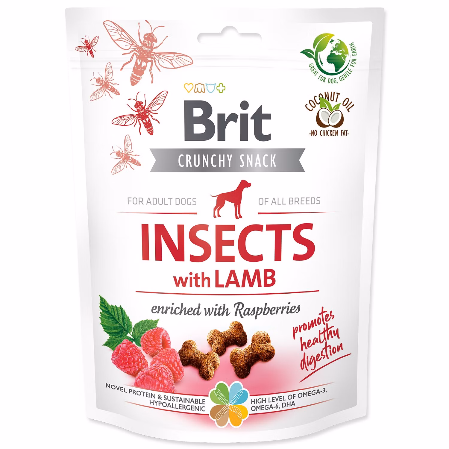 Pochúťka Brit Care Dog Crunchy Cracker Insocts, jahňa a maliny 200g