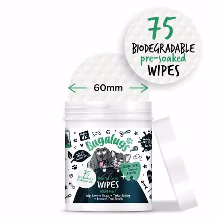 Bugalugs 100% biologicky rozložiteľné utierky na čistenie zubov pre psov 75 ks