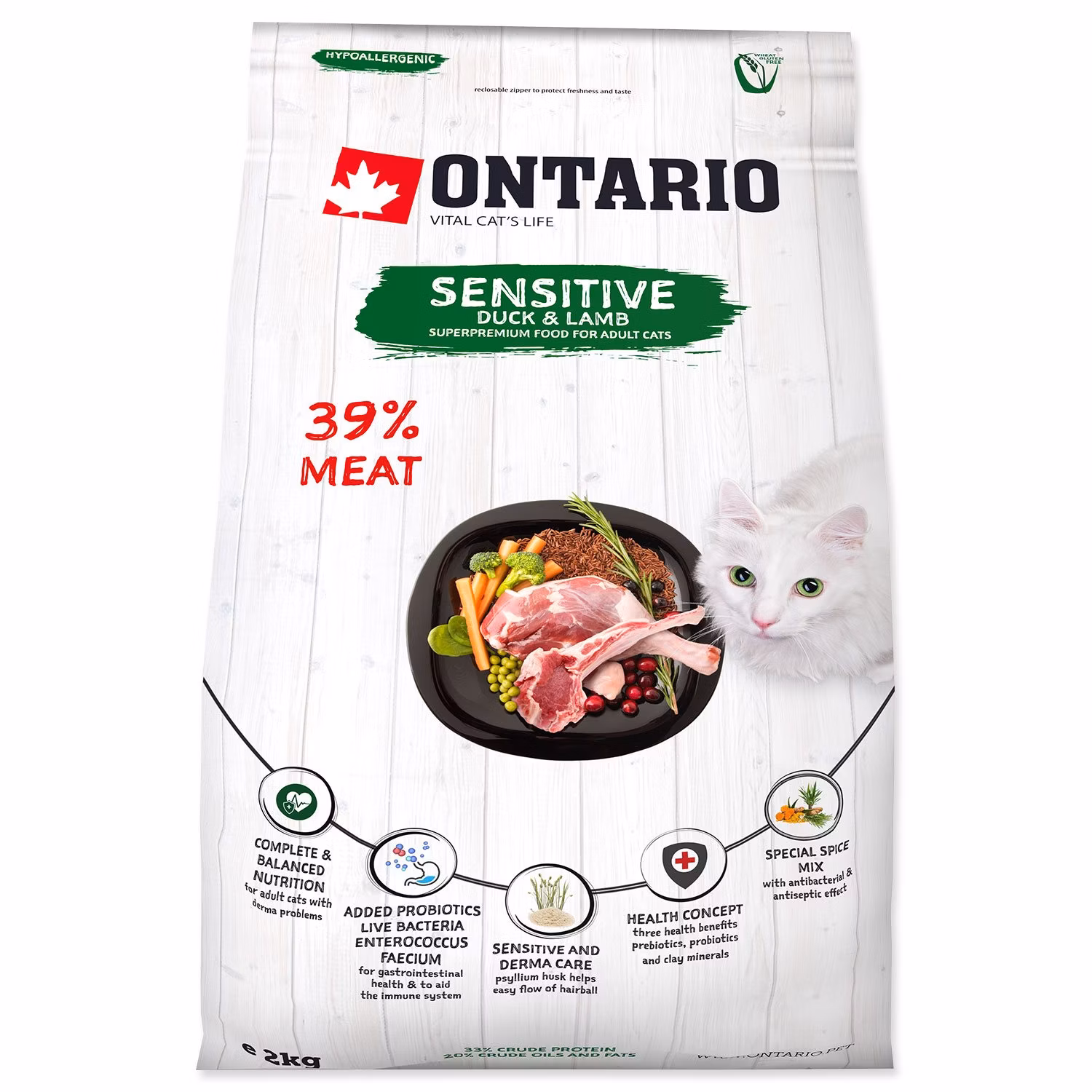 Krmivo Ontario Cat sensitive/Derma 2kg