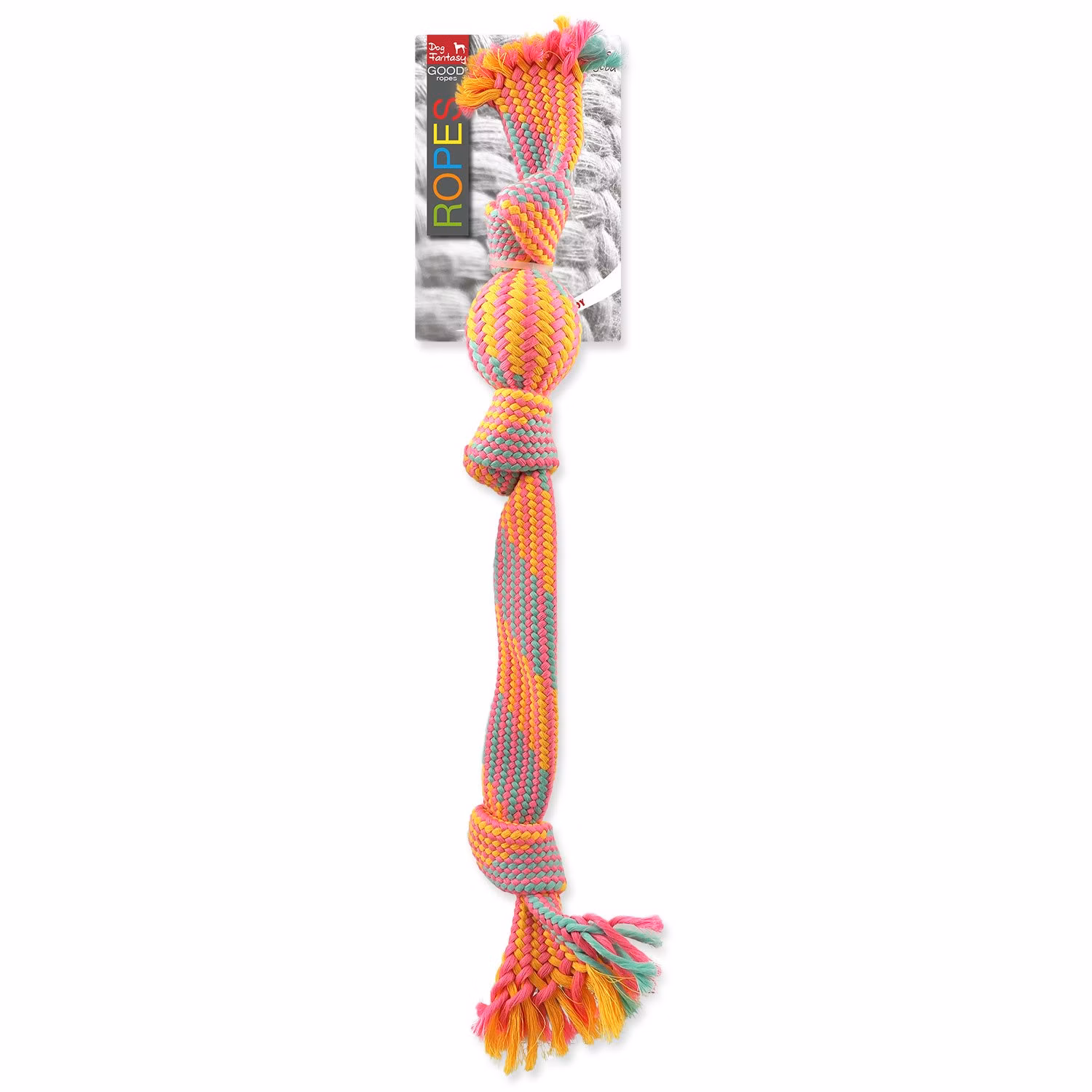 Hračka Dog Fantasy preťahovadlo s loptičkou farebný vzor 1, 3 knôty 50cm
