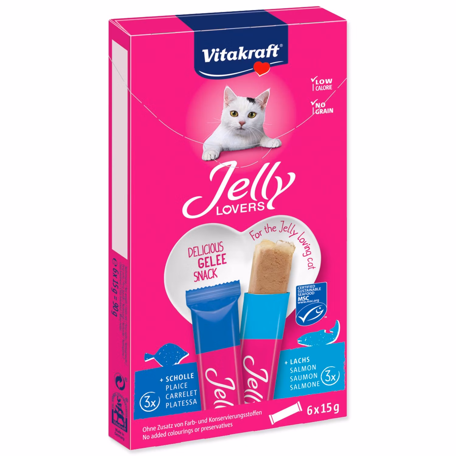 Pochúťka Vitakraft Jelly Lovers losos a treska 6x15g