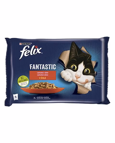 Nestlé FELIX Fantastic cat Multipack hovädzie&kura želé kapsička 4x85 g