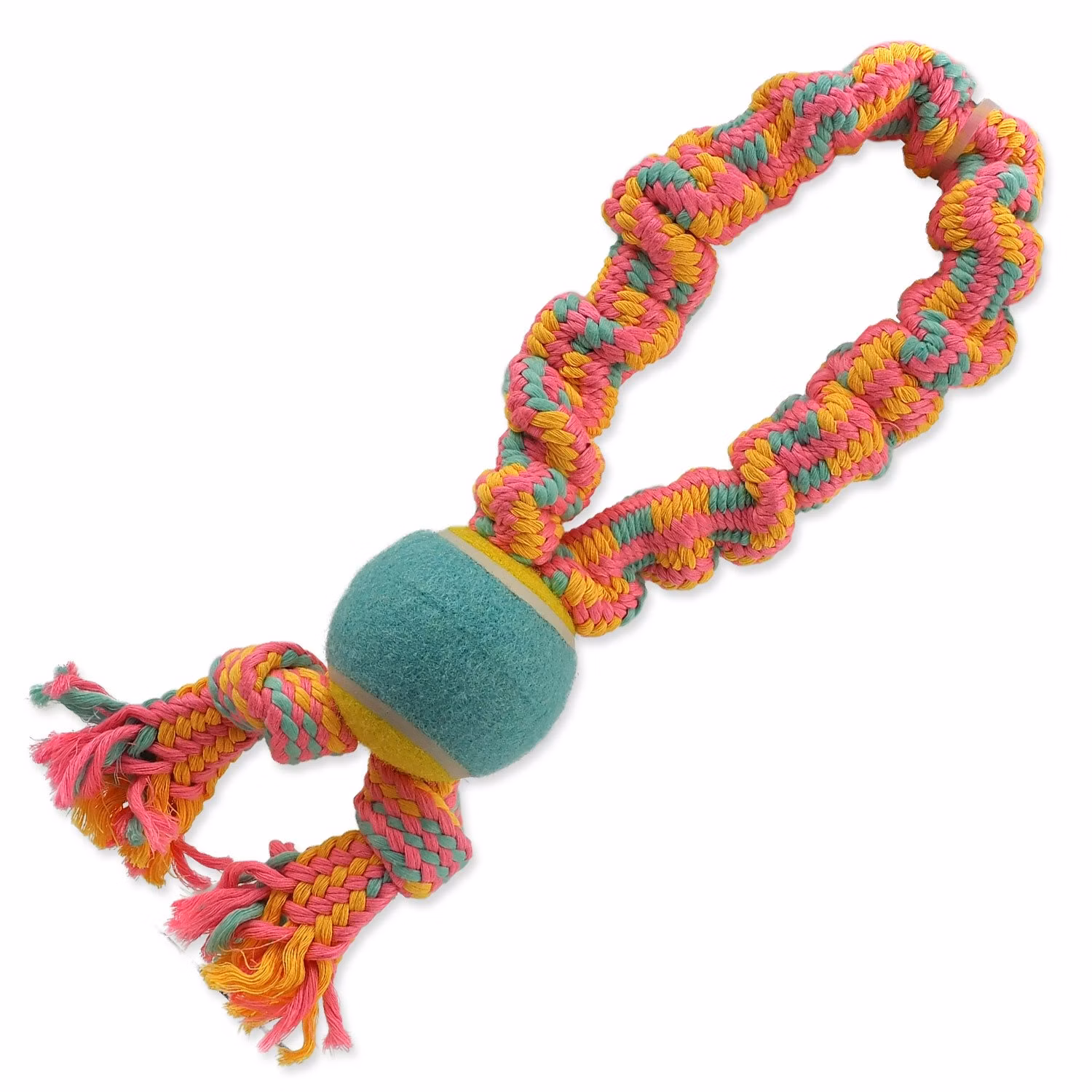 Hračka Dog Fantasy preťahovadlo s tenisákom farebný vzor 1, 2 knôty 32cm