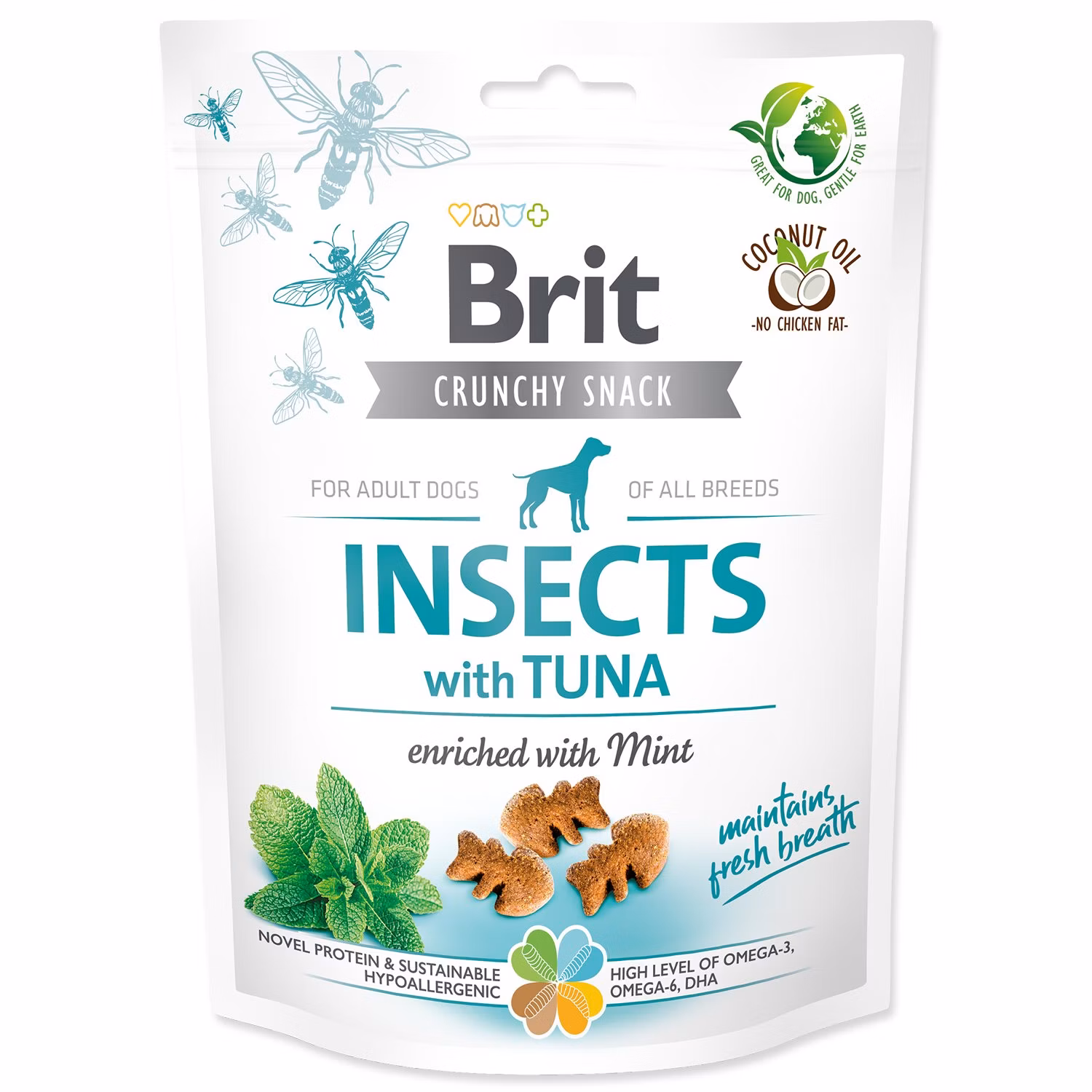 Pochúťka Brit Care Dog Crunchy Cracker Insocts, tuniak s mätou 200g
