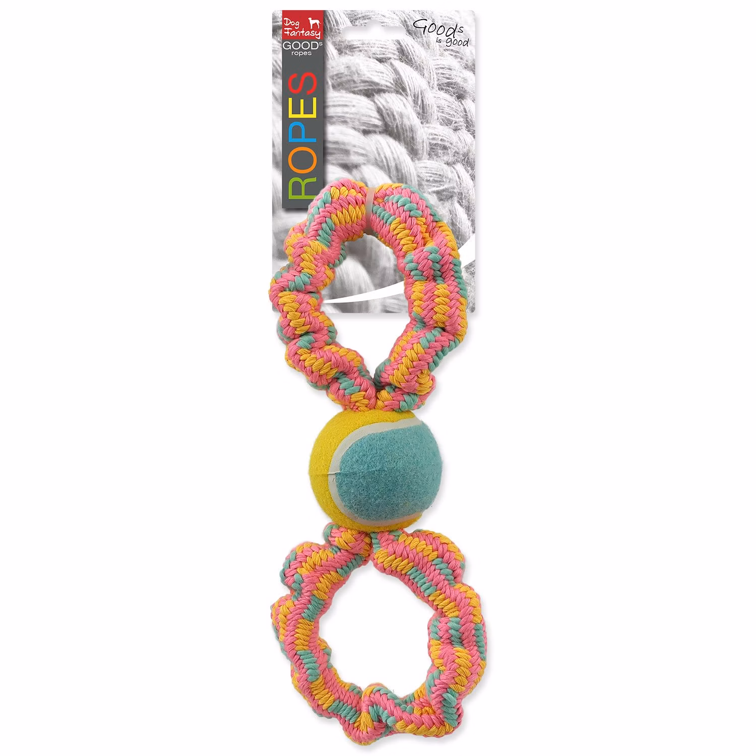 Hračka Dog Fantasy preťahovadlo osmička s tenisákom farebný vzor 1, 27cm