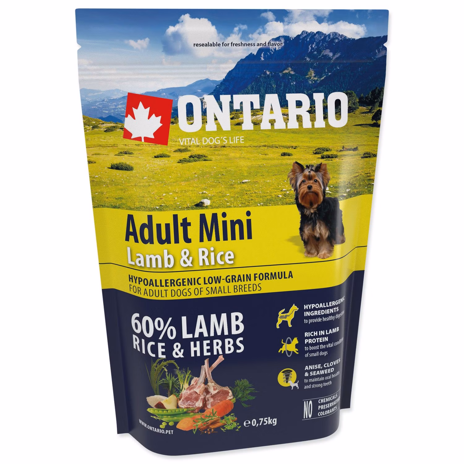 Krmivo Ontario Adult Mini Lamb & Rice 0,75kg