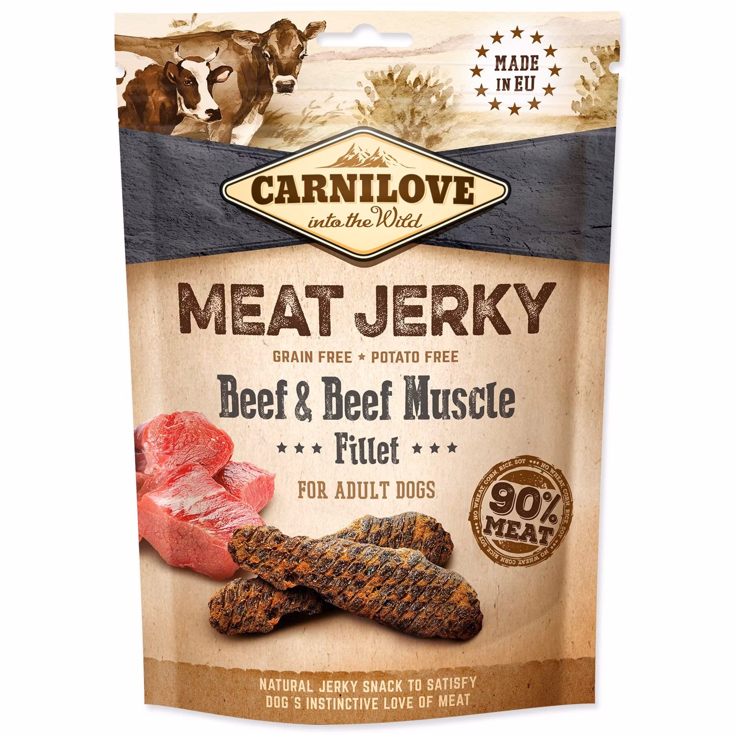 Pochúťka Carnilove Jerky hovädzie so svalovinou, plátky 100g