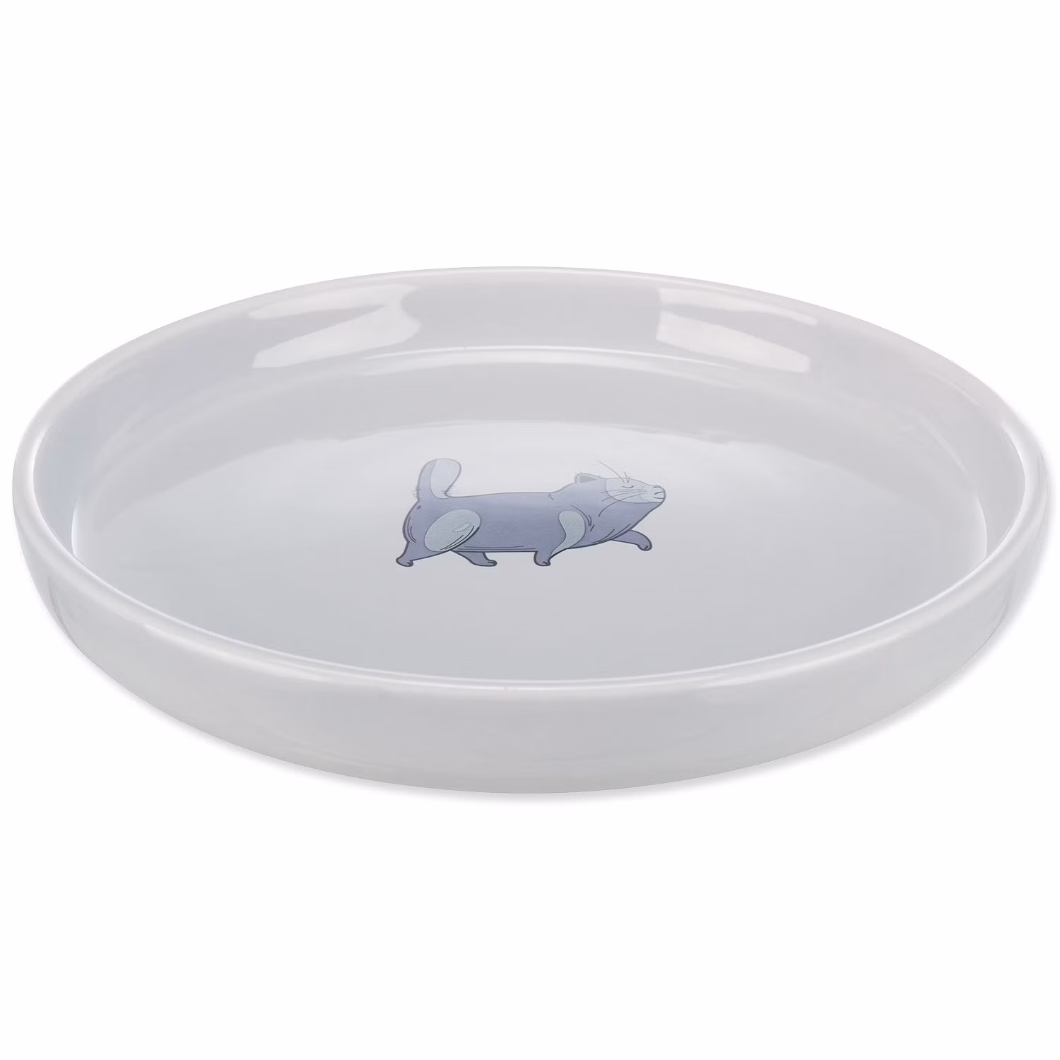 Bowl, flat and wide, cat, ceramic, 0.6 l/ø 23 cm, grey