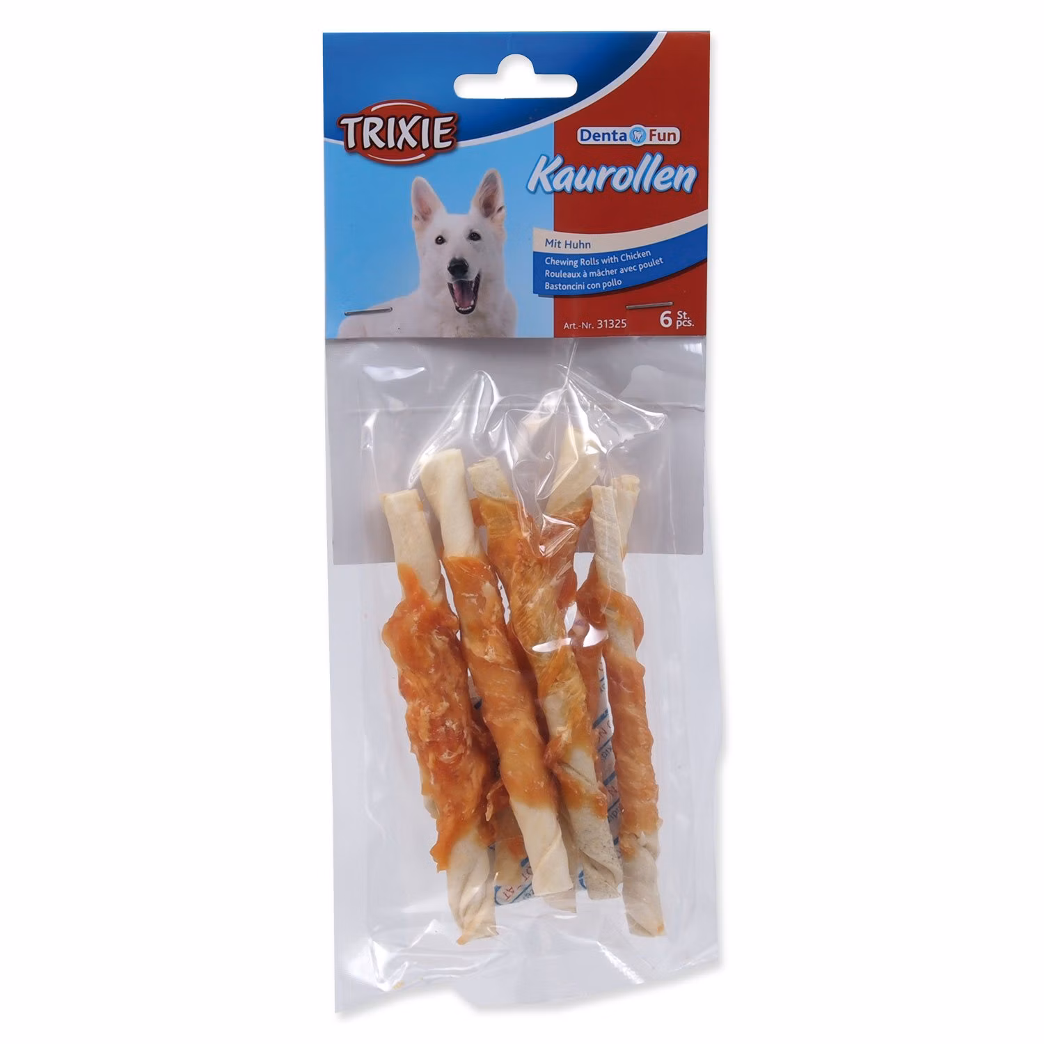 Pochúťka Trixie DentaFun byvolia koža obalená kuracím mäsom, rolky 12cm 70g