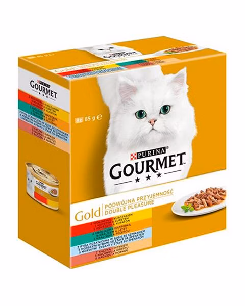 Nestlé GOURMET GOLD Multipack hovädzie s kuraťom, králik s pečeňou, morské ryby so špenatom, kačica s morkou konz.8x85 g