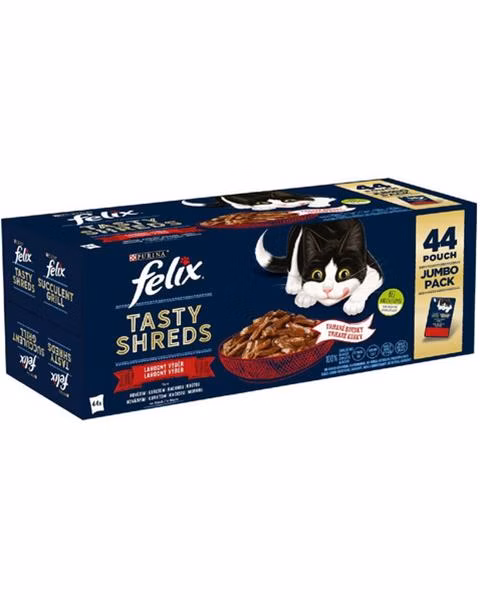 Nestlé FELIX Tasty shreds cat Multipack kura&hovädzie&kačica&morka v šťave kapsička 44x80 g