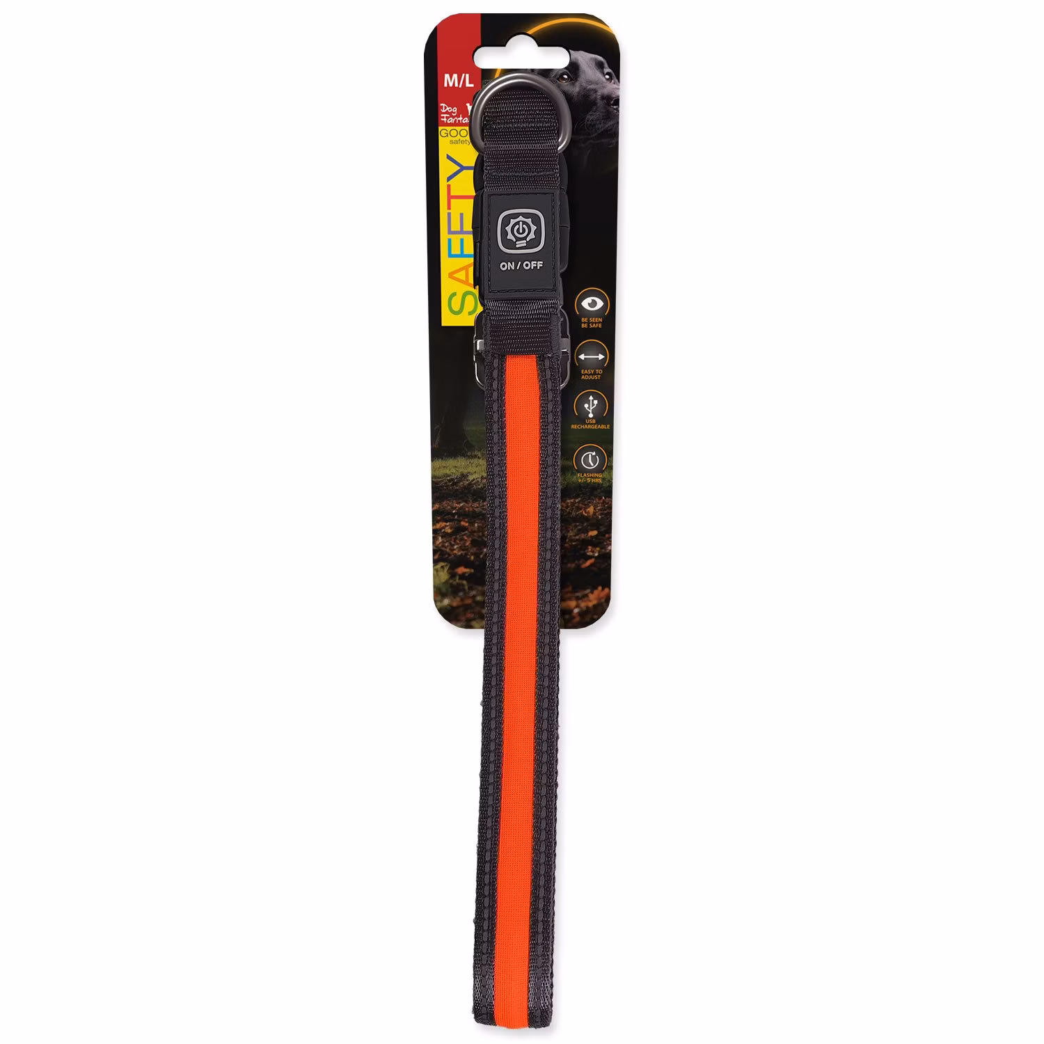 Obojok Dog Fantasy USB LED nylonový svietiaci M-L oranžový 2,5x45-65cm
