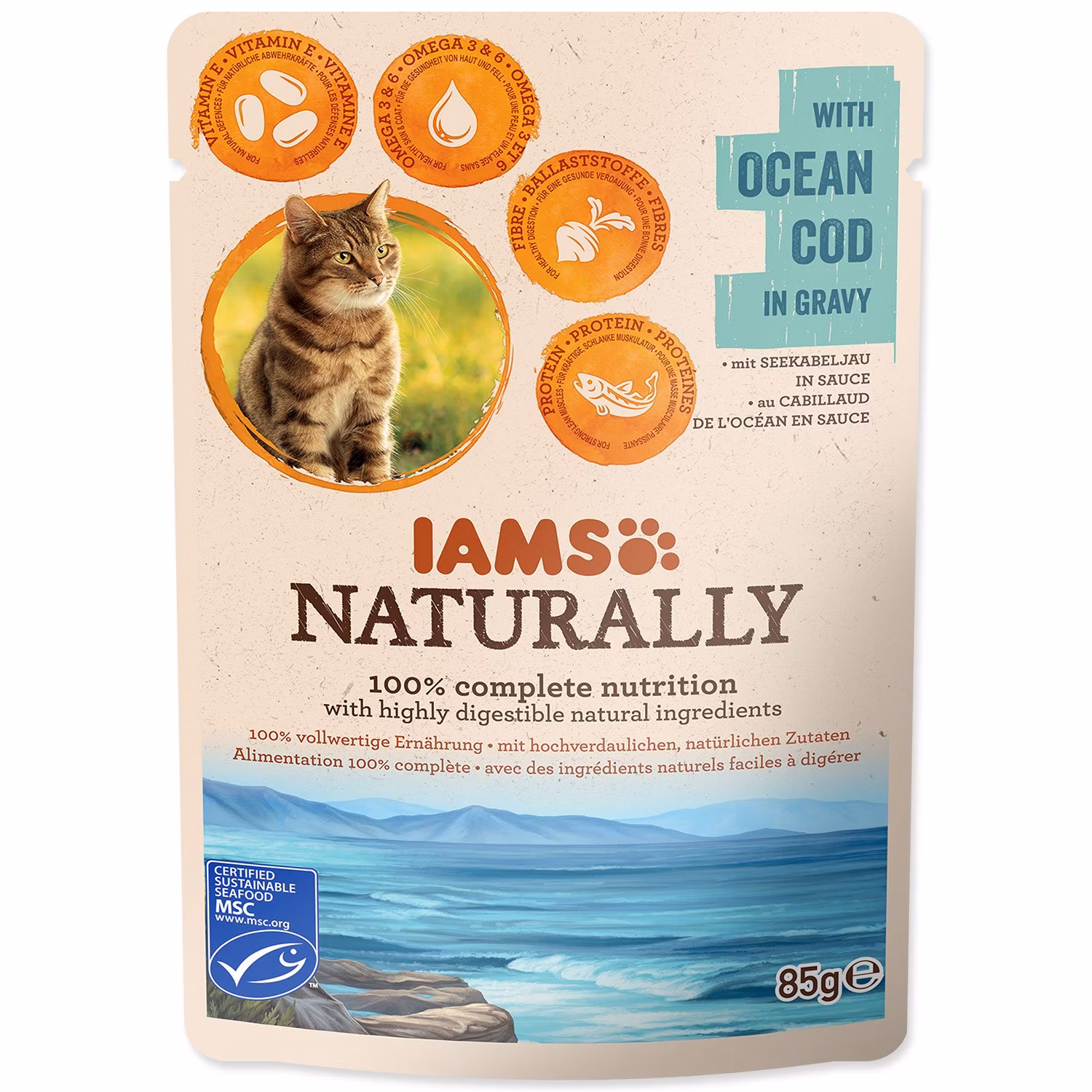 Kapsička IAMS Naturally treska v omáčke 85g