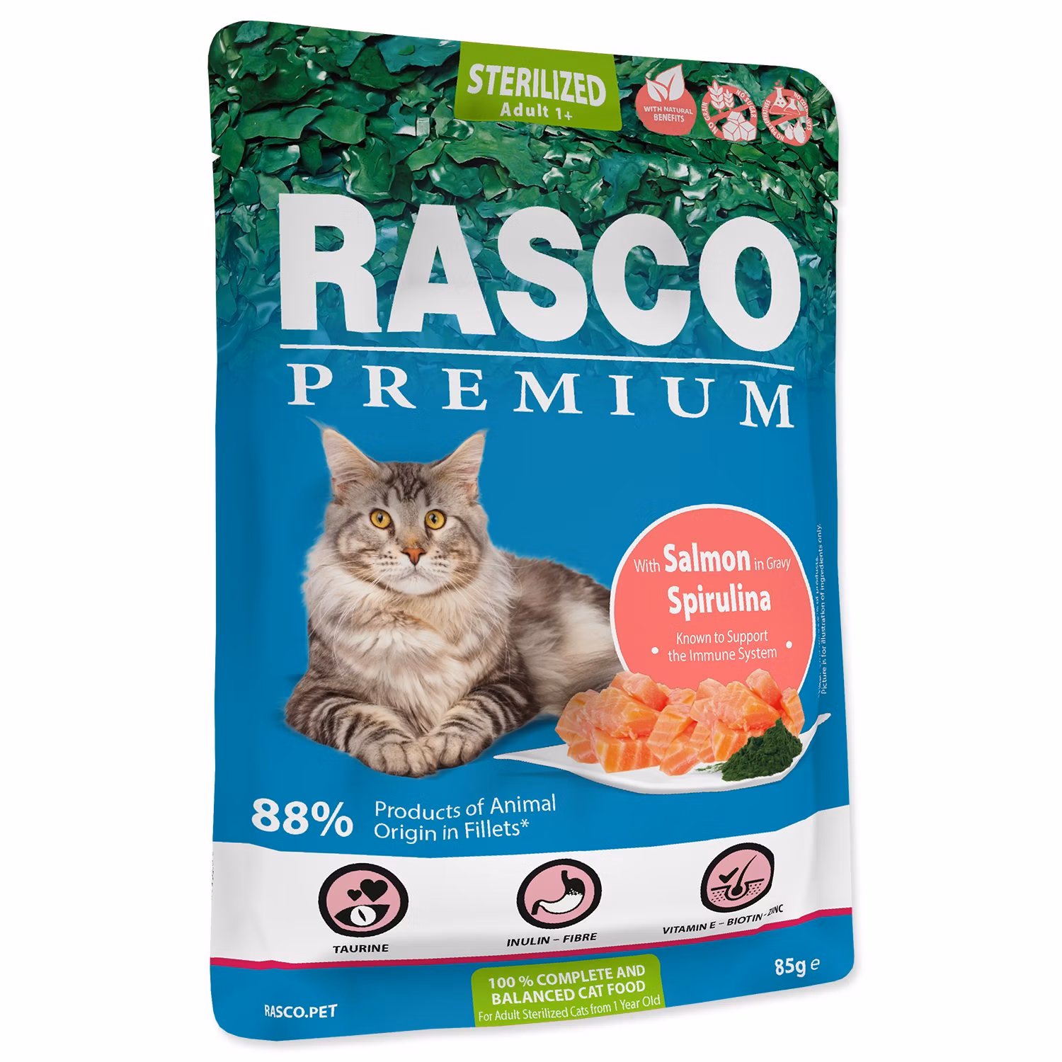 Kapsička Rasco Premium Sterilized losos so spirulínou 85g