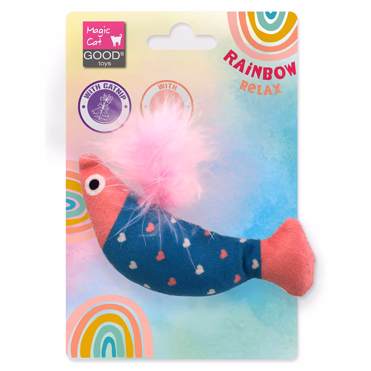 Hračka Magic Cat Rainbow Relax ryba s pierkom a kocúrnikom modro - ružová 10cm