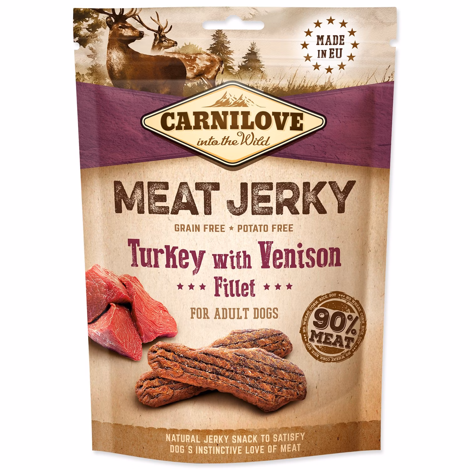 Pochúťka Carnilove Jerky divina a morka, plátky 100g