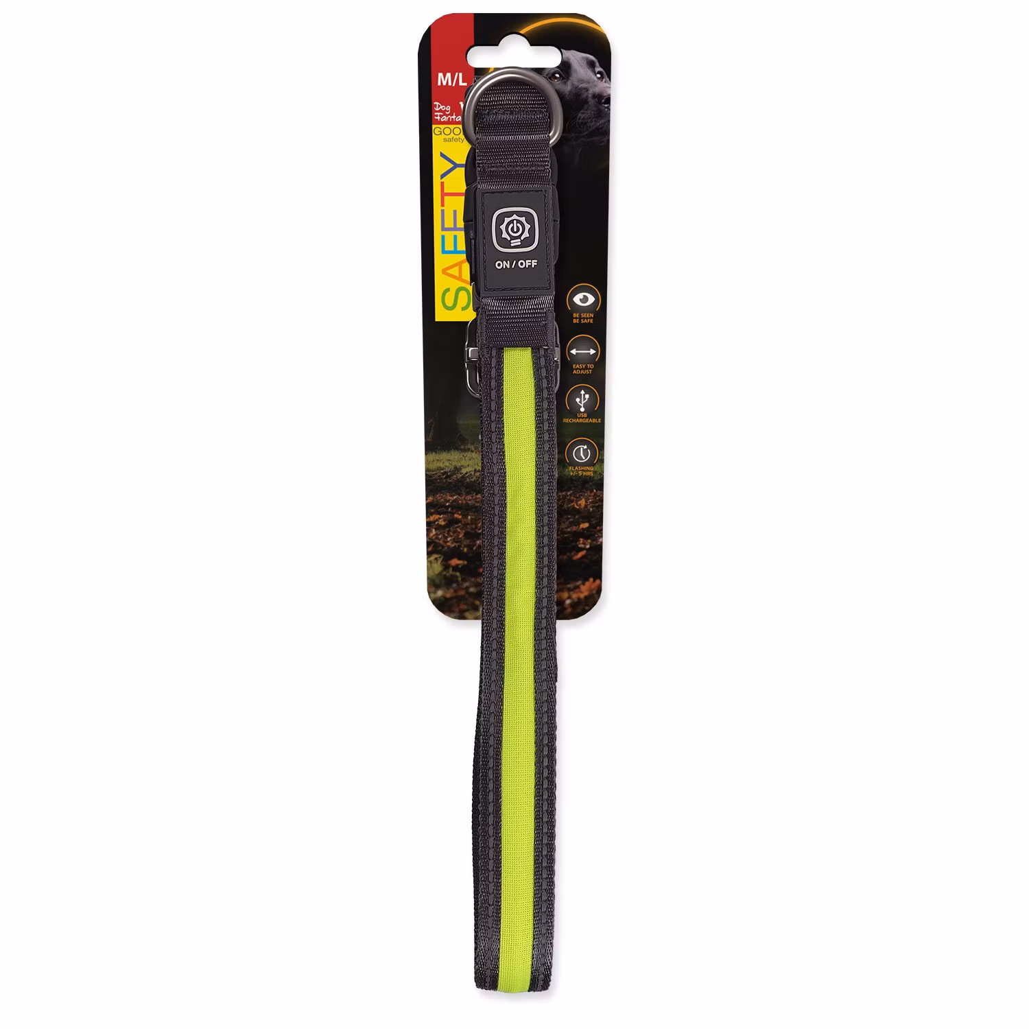 Obojok Dog Fantasy USB LED nylonový svietiaci M-L zelený 2,5x45-65cm
