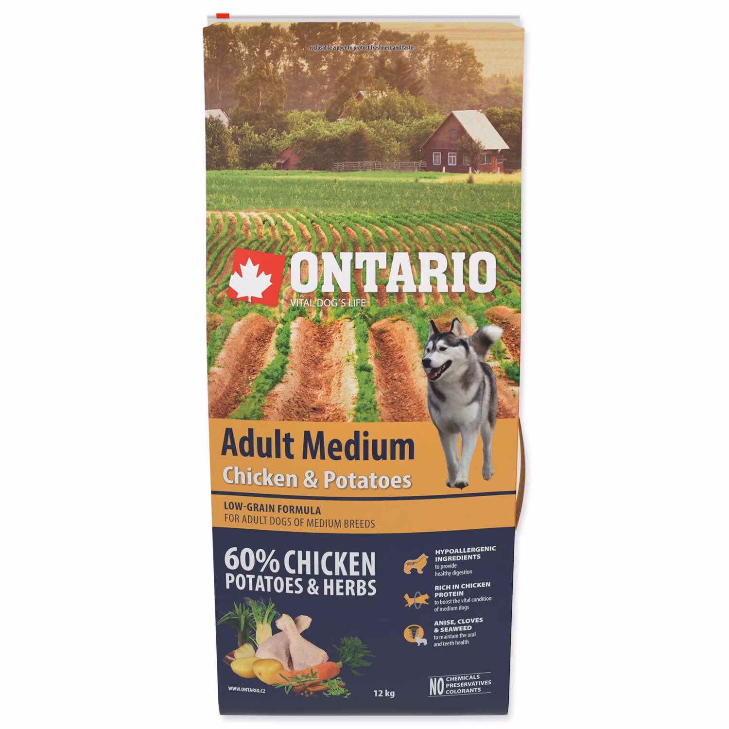 Krmivo Ontario Adult Medium Chicken & Potatoes 12kg