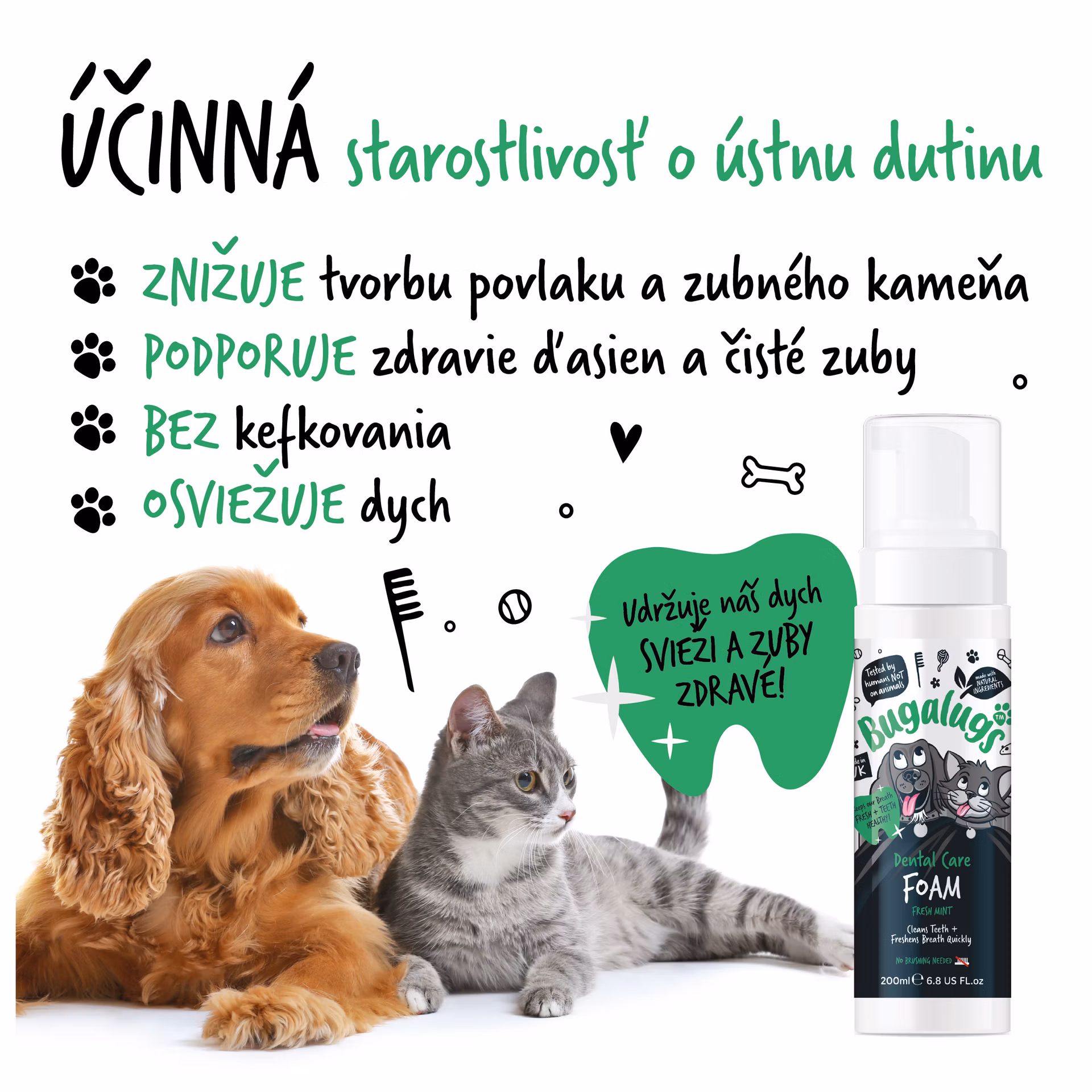 Bugalugs pena na čistenie zubov pre psov 200 ml