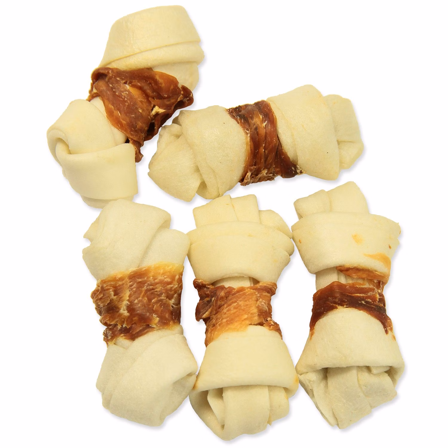 Pochúťka Rasco Premium byvolia koža obalená kuracím mäsom, uzly 6cm 80g