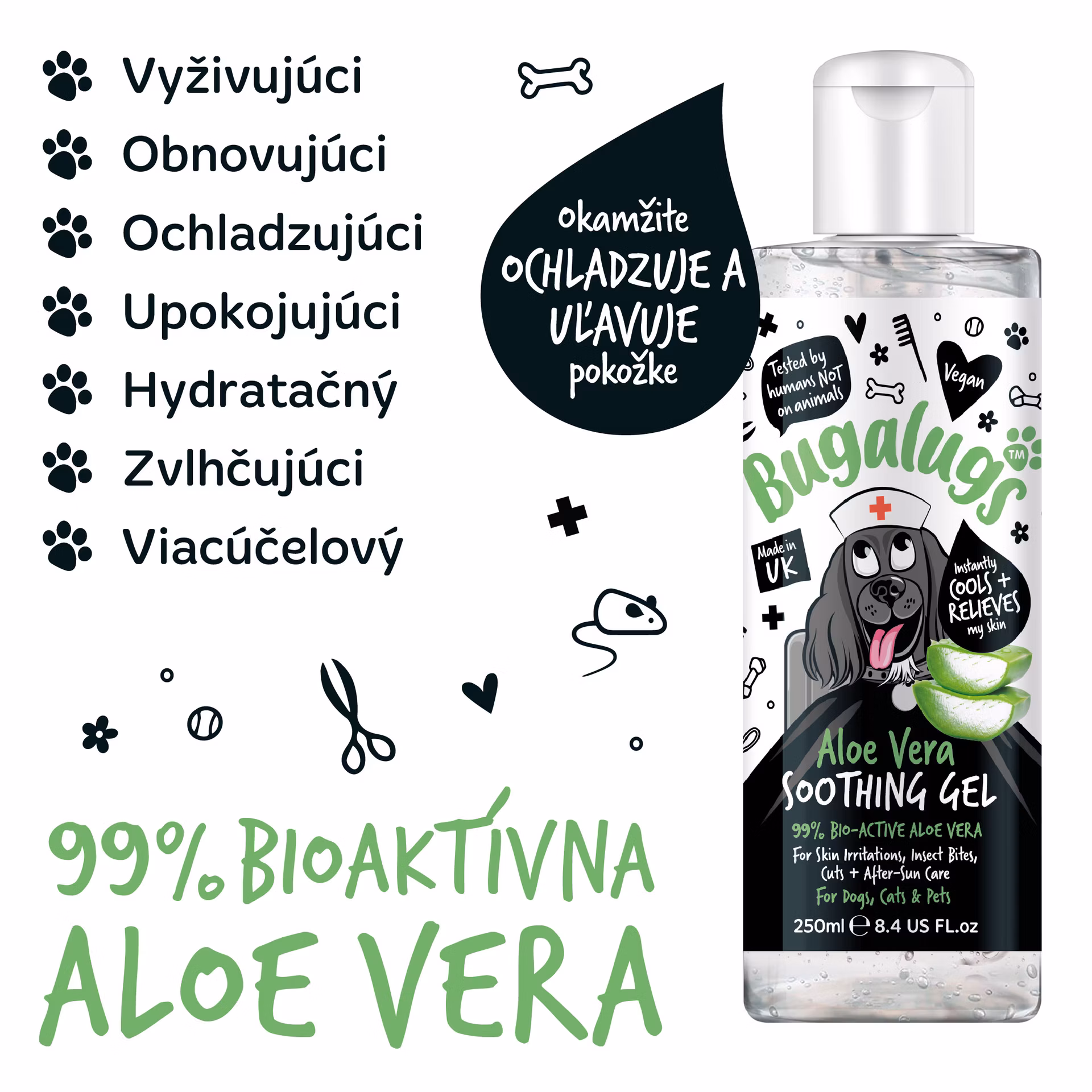 Bugalugs upokojujúci gél pre psov s aloe vera - 500 ml