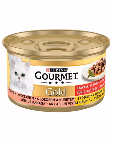 Nestlé GOURMET GOLD cat losos&kura kúsky šťava konz.12x85 g