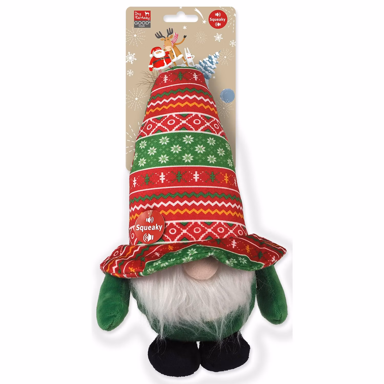 Hračka Dog Fantasy Winter Tale trpaslík pískací zeleno-červený 30cm