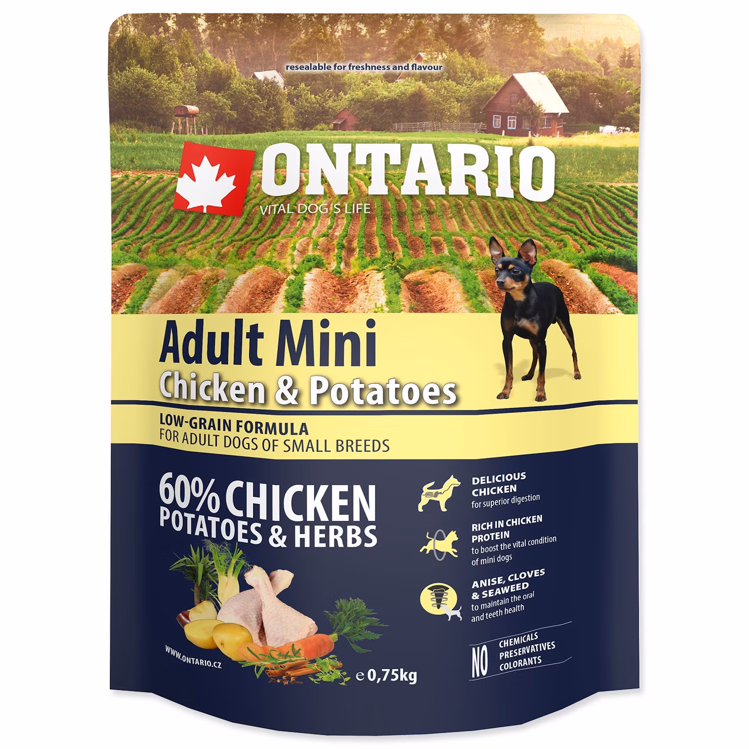 Krmivo Ontario Adult Mini Chicken & Potatoes 0,75kg