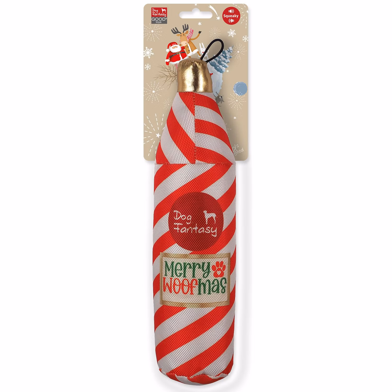 Hračka Dog Fantasy Winter Tale fľaša pískacia, šuštiaca červeno-biela 28cm