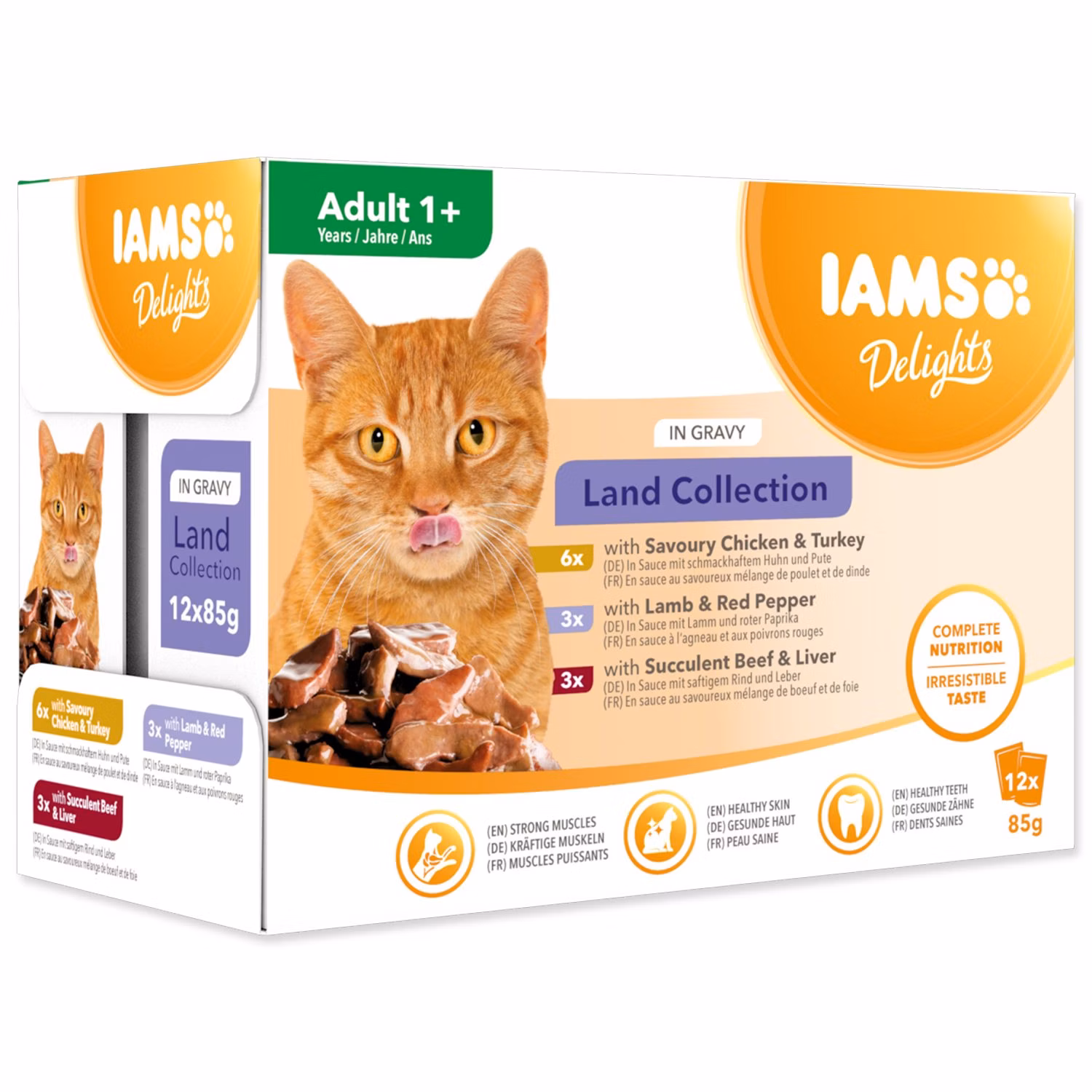 Kapsička IAMS Delights Adult suchozemské mäso v omáčke multipack 1020g (12x85gr)