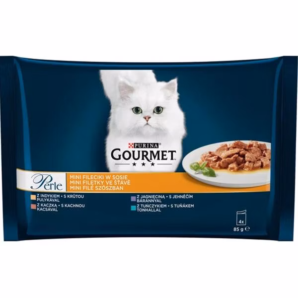 Nestlé GOURMET PERLE cat Multipack mini filetky morka,tuniak,kačka,jah.v šťave 4x85 g