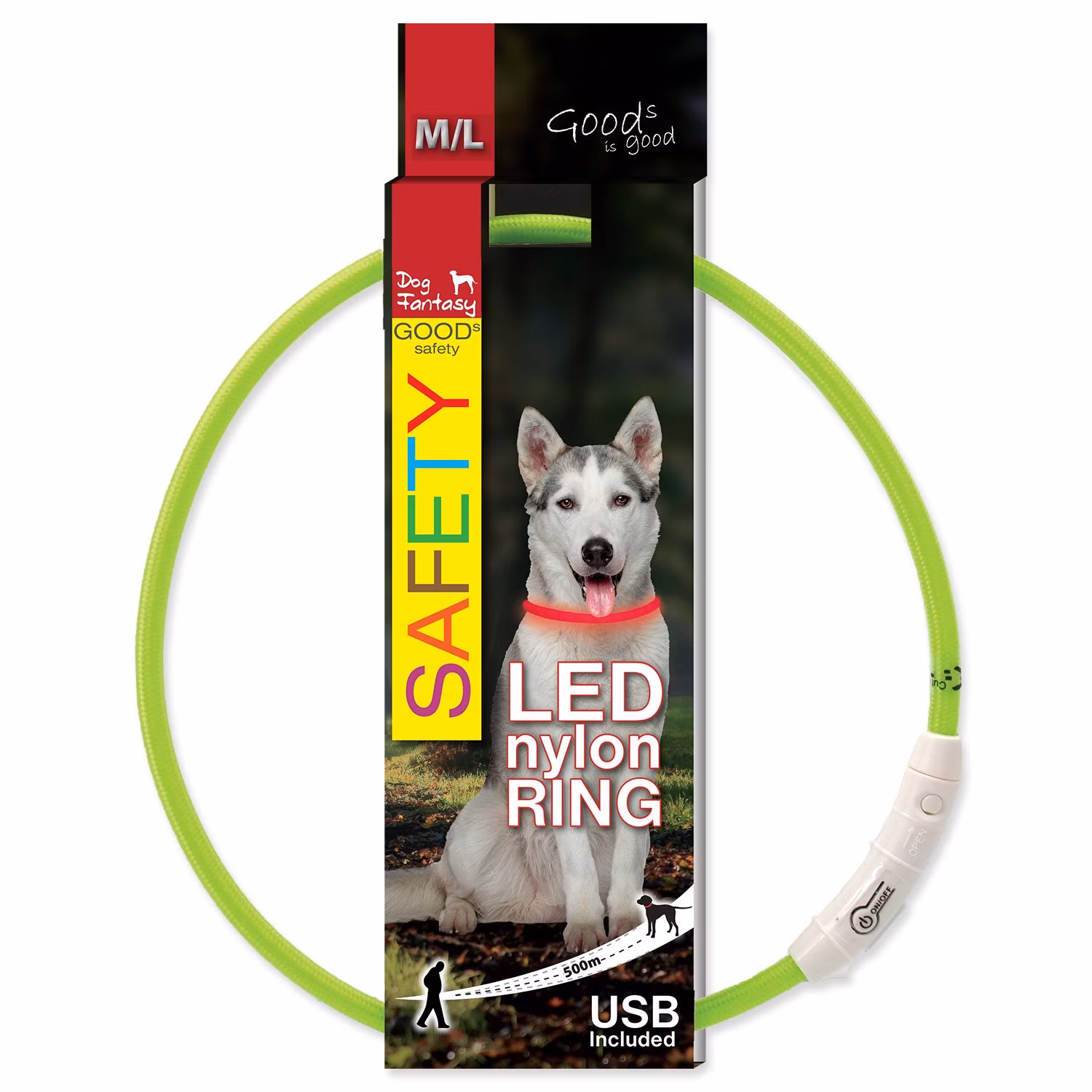 Obojok Dog Fantasy LED nylon zelený 65cm