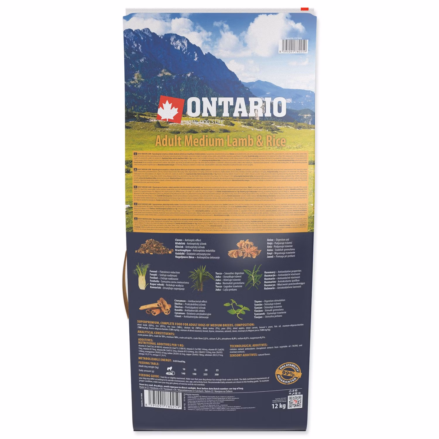 Krmivo Ontario Adult Medium Lamb & Rice 12kg