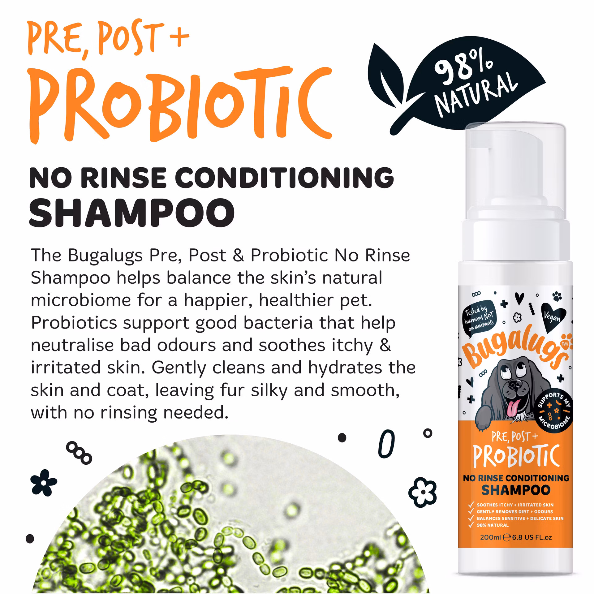 Bugalugs Pre, Post + Probiotic bezoplachový šampón pre psov