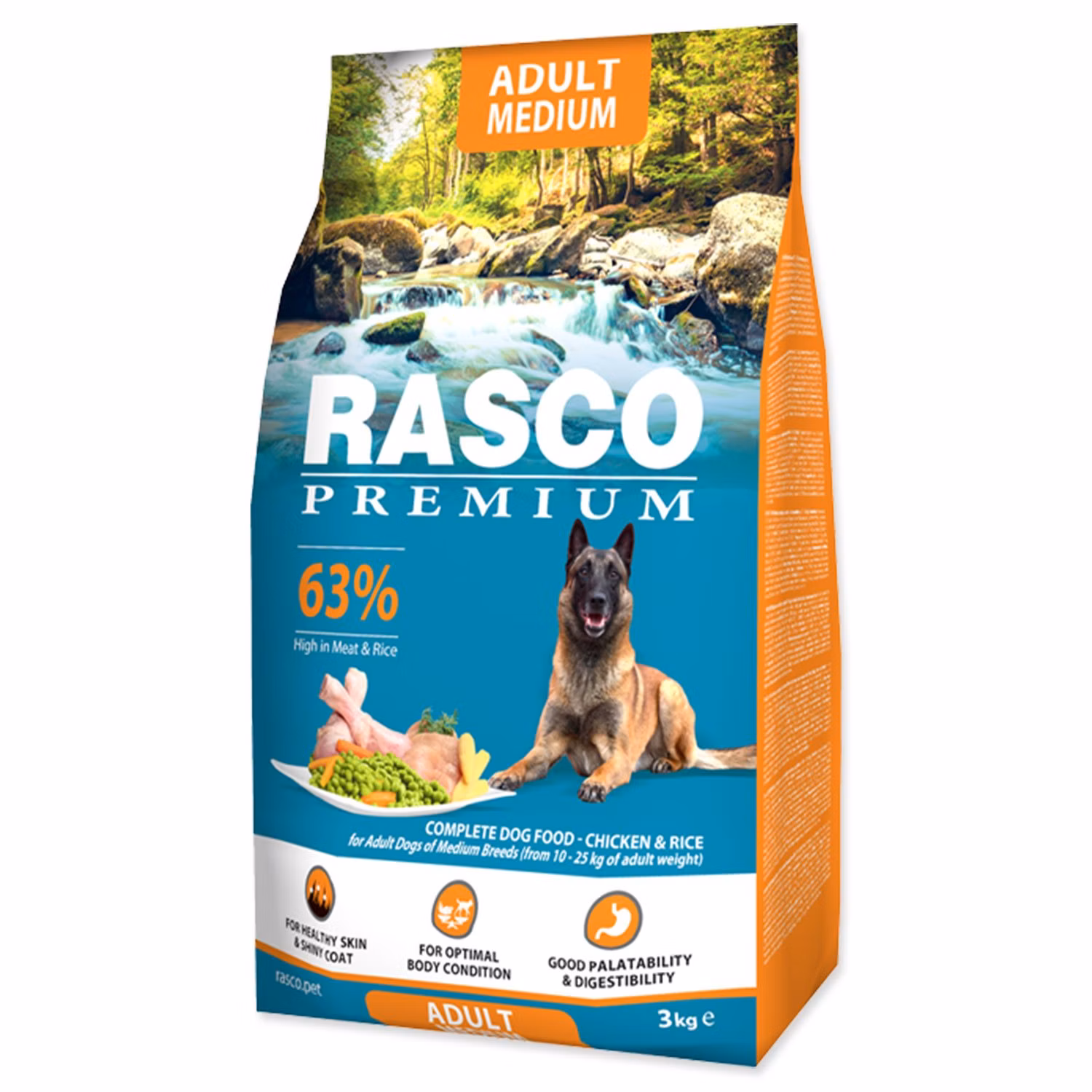 Krmivo Rasco Premium Adult Medium kura s ryžou 3kg