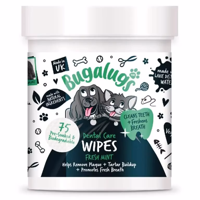 Bugalugs 100% biologicky rozložiteľné utierky na čistenie zubov pre psov 75 ks