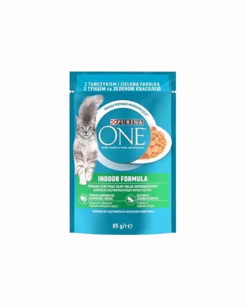 Nestle PURINA ONE cat Indoor mini filetky s tuniakom a zelenými fazuľkami v šťave 26x85g